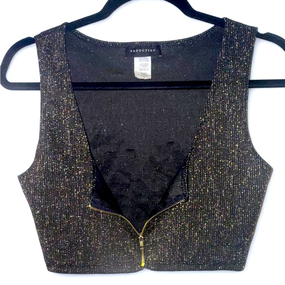 Black and Gold SEDUCTION zip up stretch crop top